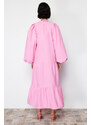 Trendyol Pink Balloon Sleeve Skirt Layered Cotton Woven Dress