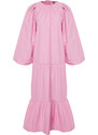 Trendyol Pink Balloon Sleeve Skirt Layered Cotton Woven Dress