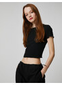 Koton Crop T-Shirt Short Sleeve Crew Neck Ruffle Detail