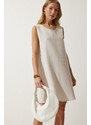 Happiness İstanbul Women's Cream Summer Linen Viscose Bell Dress