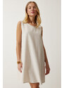 Happiness İstanbul Women's Cream Summer Linen Viscose Bell Dress