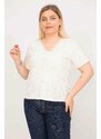 Şans Women's Bone Plus Size Cotton Blouse with Lining and Lace