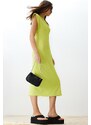 Trendyol Lime Crew Neck Moon Sleeve Midi Knitted Midi Dress