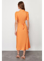 Trendyol Orange Midi Woven Patterned Shirt Woven Dress