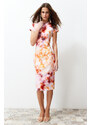 Trendyol Multi Color Printed Fitted/Sleeping Short Sleeve High Neck Flexible Knitted Midi Dress