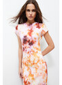 Trendyol Multi Color Printed Fitted/Sleeping Short Sleeve High Neck Flexible Knitted Midi Dress