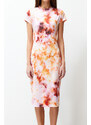 Trendyol Multi Color Printed Fitted/Sleeping Short Sleeve High Neck Flexible Knitted Midi Dress