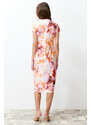 Trendyol Multi Color Printed Fitted/Sleeping Short Sleeve High Neck Flexible Knitted Midi Dress