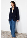 Trendyol Navy Blue Embroidery Detailed Woven Regular Blazer Jacket