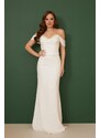 Carmen Ecru Crepe Pearl Embroidered Promise And Wedding Dress