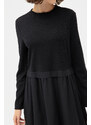 Lafaba Women's Black Crew Neck Midi Knitted Dress