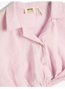 Koton Modal Fabric Crop Blouse Short Sleeve Shirt Collar Tie Front