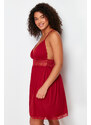 Trendyol Curve Burgundy Lace and Back Detailed Knitted Nightshirt