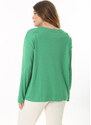 Şans Women's Plus Size Green Crew Neck Long Sleeve Blouse