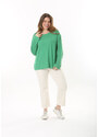 Şans Women's Plus Size Green Crew Neck Long Sleeve Blouse