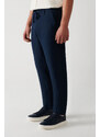 Avva Men's Navy Blue 100% Linen Side Pocket Relaxed Fit Comfortable Cut Trousers