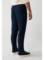 Avva Men's Navy Blue 100% Linen Side Pocket Relaxed Fit Comfortable Cut Trousers