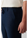 Avva Men's Navy Blue 100% Linen Side Pocket Relaxed Fit Comfortable Cut Trousers