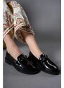 Riccon Irvehas Women's Loafer 0012103 Black Wrinkled Patent Leather Shoes