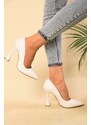 Shoeberry Women's Nupia White Skin Classic Heeled Shoes