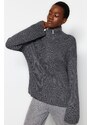 Trendyol Anthracite Wide Pattern Zippered High Collar Knitwear Sweater