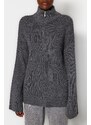 Trendyol Anthracite Wide Pattern Zippered High Collar Knitwear Sweater