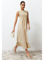 Trendyol Beige Sleeveless Skirt Ruffle Single Jersey-Poplin Knitted Lingerie Dress