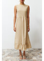 Trendyol Beige Sleeveless Skirt Ruffle Single Jersey-Poplin Knitted Lingerie Dress