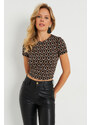 Cool & Sexy Women's Decollete Decollete Crop Blouse Brown