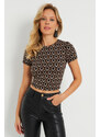 Cool & Sexy Women's Decollete Decollete Crop Blouse Brown