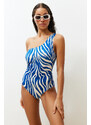 Trendyol Animal Patterned One-Shoulder Draped Regular Swimsuit