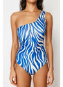 Trendyol Animal Patterned One-Shoulder Draped Regular Swimsuit