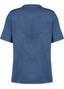 Trendyol Indigo 100% Cotton Printed and Faded Effect Oversize/Comfortable Fit Knitted T-Shirt