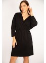 Şans Women's Plus Size Black Wrapped Collar Dress