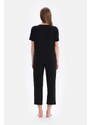 Dagi Black Short Sleeve V Neck Basic Viscose T-Shirt Trousers Pajamas Set