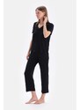 Dagi Black Short Sleeve V Neck Basic Viscose T-Shirt Trousers Pajamas Set