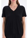 Dagi Black Short Sleeve V Neck Basic Viscose T-Shirt Trousers Pajamas Set