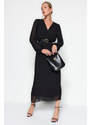 Trendyol Black Belted A-Line Pleated Maxi Lined Chiffon Woven Dress