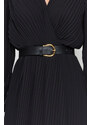 Trendyol Black Belted A-Line Pleated Maxi Lined Chiffon Woven Dress