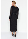 Trendyol Black Belted A-Line Pleated Maxi Lined Chiffon Woven Dress