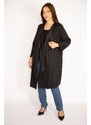 Şans Women's Plus Size Black Loose Collar and Cape