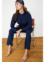 Trendyol Navy Blue Crinkle Shirt Trousers Woven Bottom Top Set