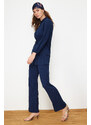 Trendyol Navy Blue Crinkle Shirt Trousers Woven Bottom Top Set