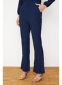 Trendyol Navy Blue Crinkle Shirt Trousers Woven Bottom Top Set