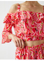 Koton Patterned Crop Top Ruffle Off Shoulders