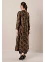 By Saygı Short Front, Long Back Patterned Oversize Sanded Suede Dress Khaki