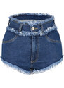 Trendyol Blue Denim Tasseled Denim Shorts & Bermuda