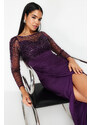 Trendyol Purple Tulle Detailed Knitted Elegant Evening Dress