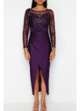 Trendyol Purple Tulle Detailed Knitted Elegant Evening Dress
