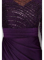 Trendyol Purple Tulle Detailed Knitted Elegant Evening Dress